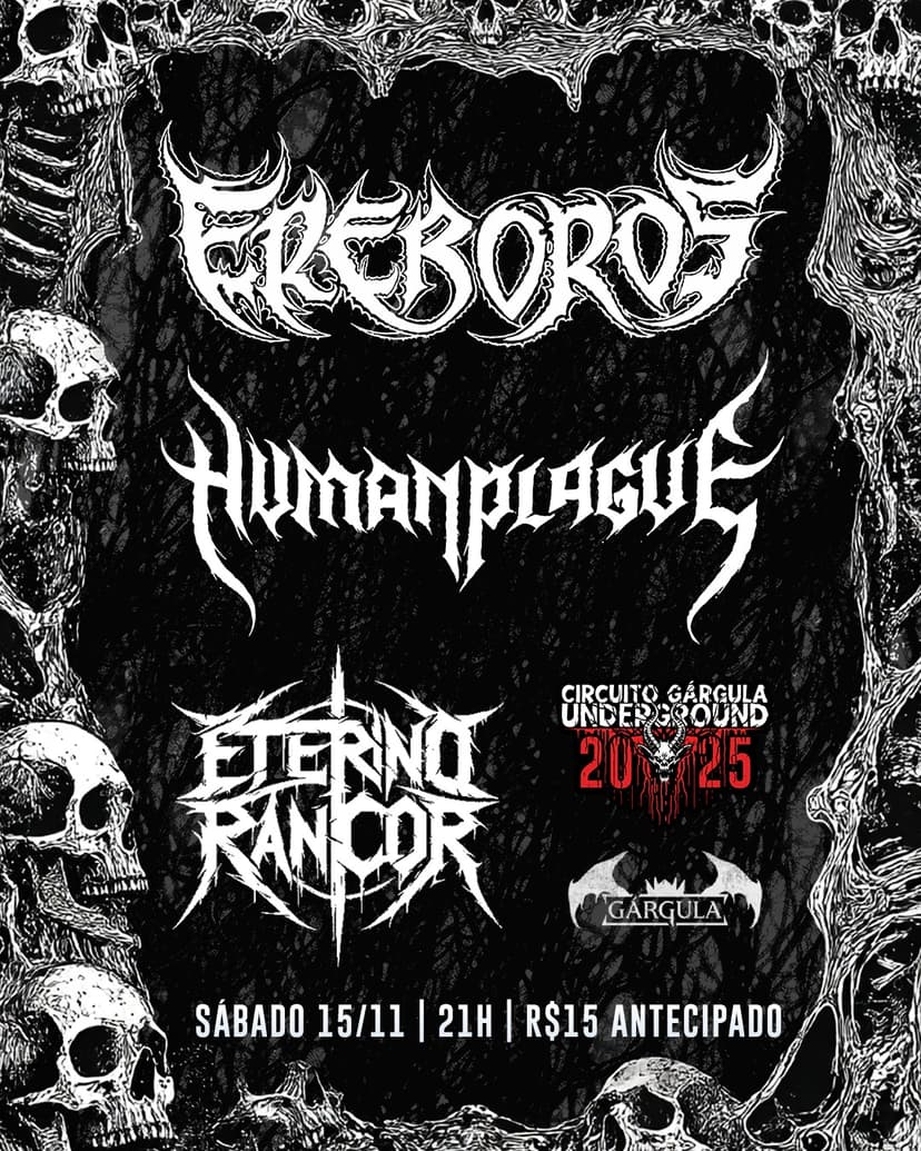 Human Plague e Eterno Rancor tocam com Ereboros (RJ) em Santa Maria, no Gárgula (15/11)