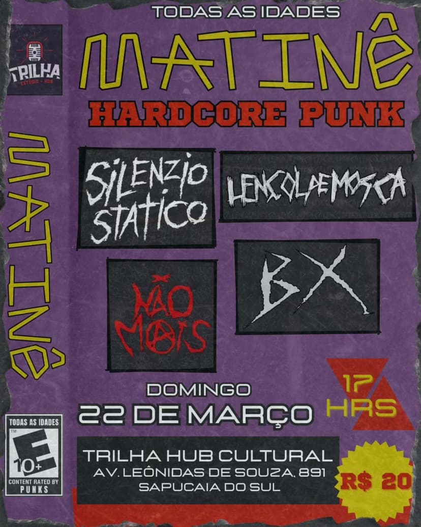 Silenzio Statico, Lençol de Mosca, BX e Não Mais tocam domingo (22), no Trilha Hub