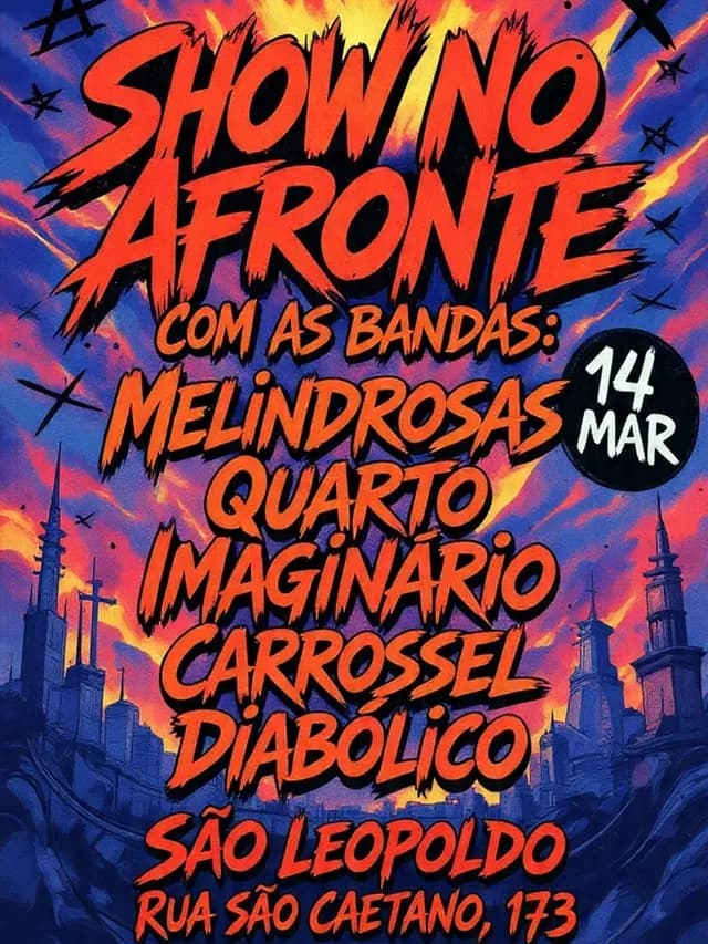 Carrossel Diabólico, Quarto Imaginário e Melindrosas no Afronte (São Léo), sábado (14)